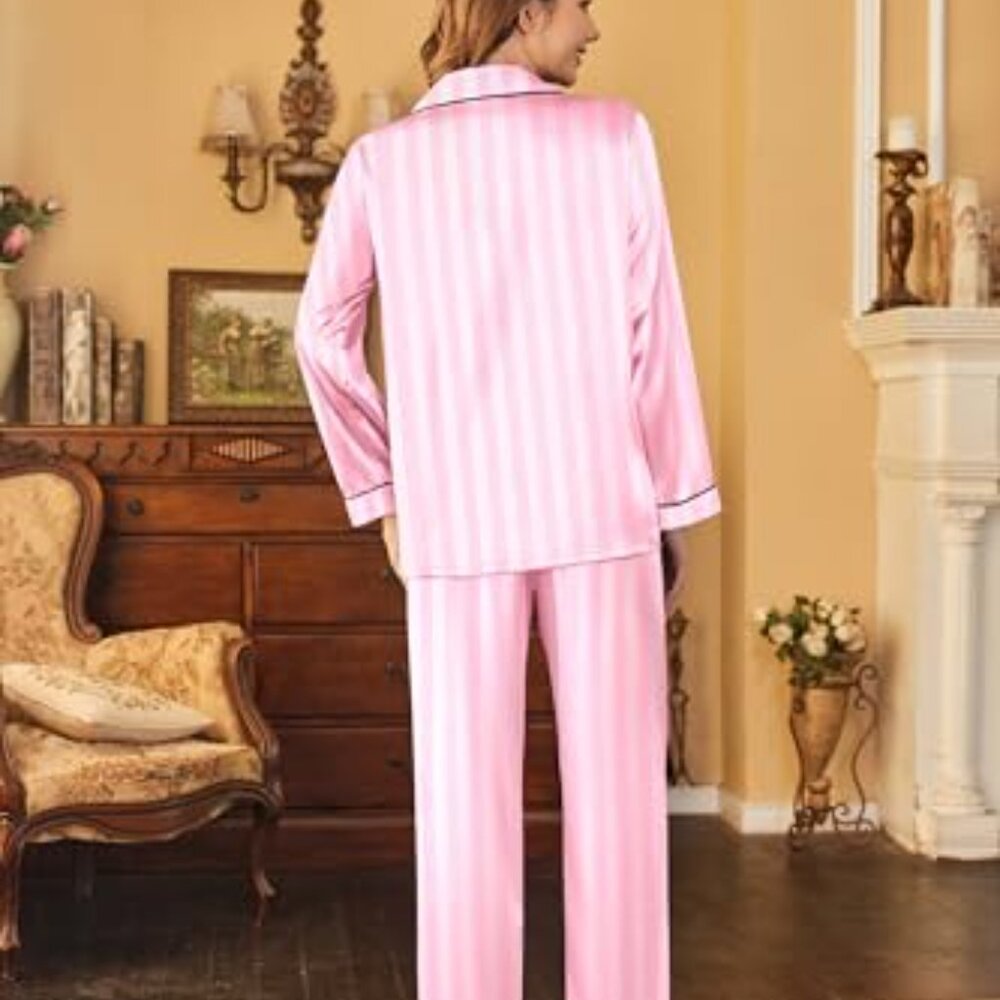 Classic Button Down Satin Pajama Set Elegant Slee… - image 5